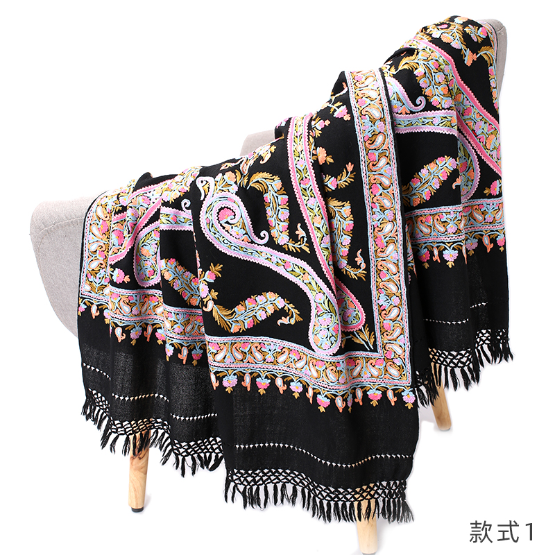 秋冬新品印度民族手工刺绣高档礼物羊毛围巾披肩旅行保暖长披肩