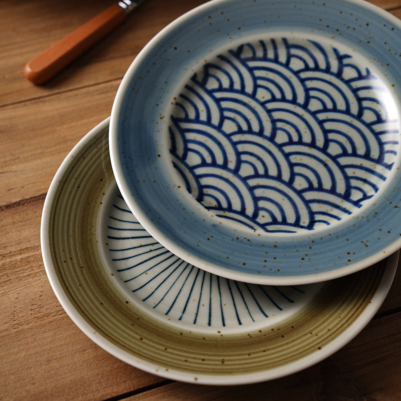 波佐见烧十草青海波日式餐盘家用复古简约深盘高颜值陶瓷意面圆盘