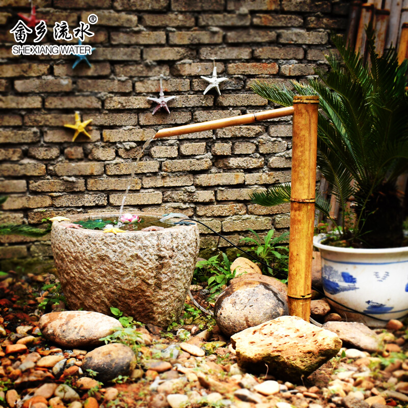 日式竹流水摆件庭院竹子装饰造鱼缸石槽循环流水喷泉竹子流水器