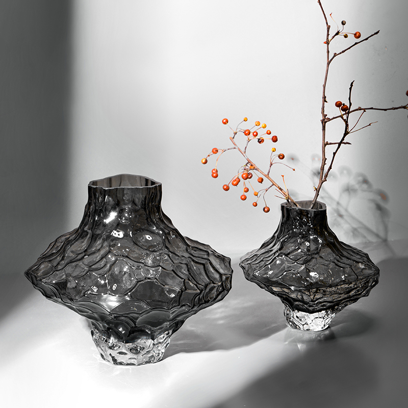 北欧山谷玻璃花瓶丹麦峡谷客厅透明插花水养轻奢高档创意艺术摆件