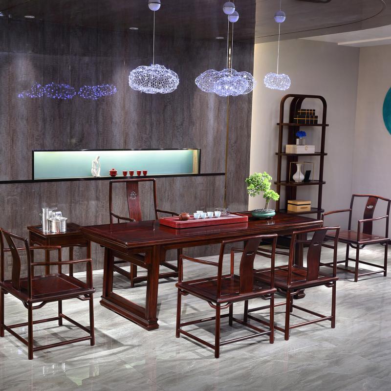 新中式茶桌椅组合黑酸枝木实木茶台套装办公室功夫红木茶几椅子