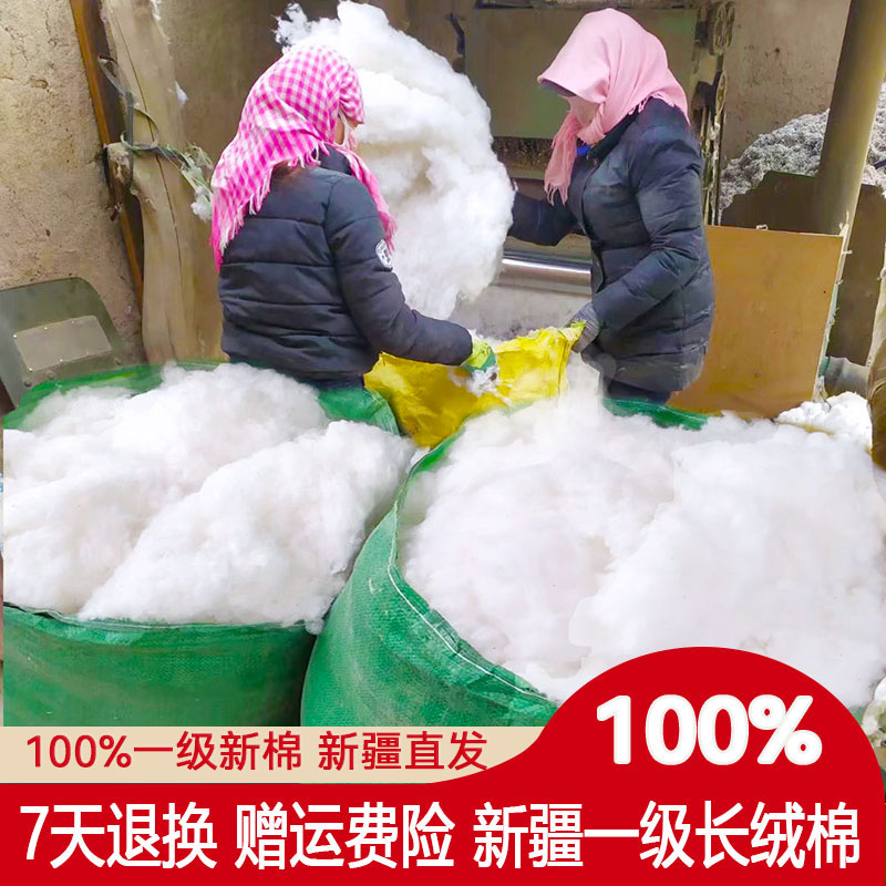 新疆农家未加工一级纯棉花芯优质长绒去籽弹皮棉絮卷散装填充枕头