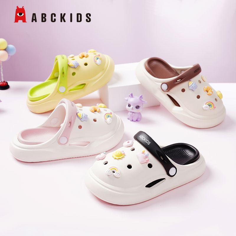 Abckids童鞋夏季新款女童时尚洞洞鞋女孩子室内软底舒适包头拖鞋