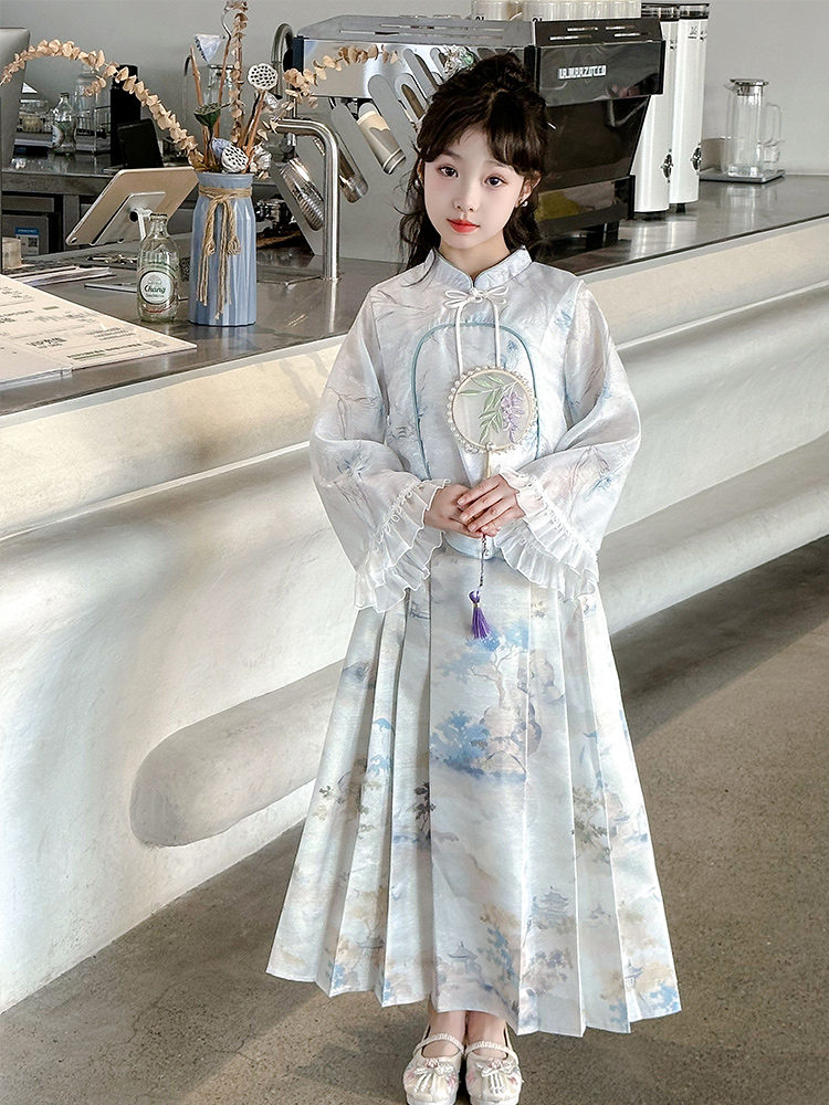 子儿童中国风新款洋气春装马面裙女童套装2024大童汉服女新中式裙