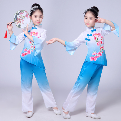 高档元旦儿童古典舞表演服女飘逸中国风民族舞蹈伞舞秧歌服演出服