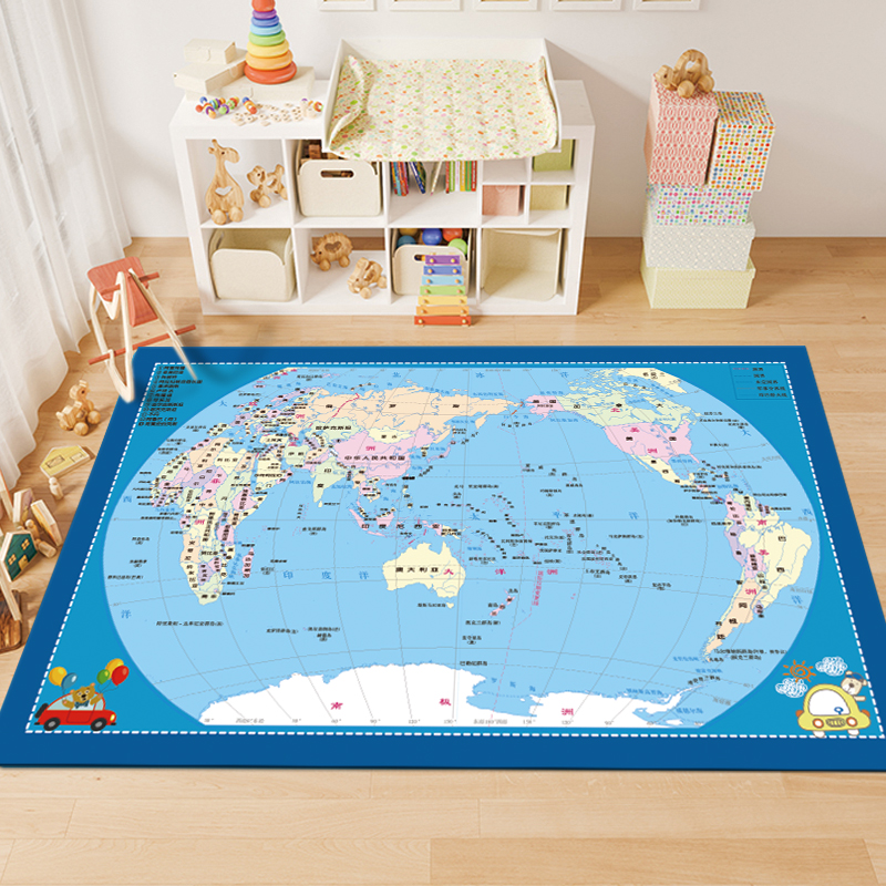 新款儿童房阅读区中国世界地图地毯幼儿园客厅玩耍游戏毯看书卧室