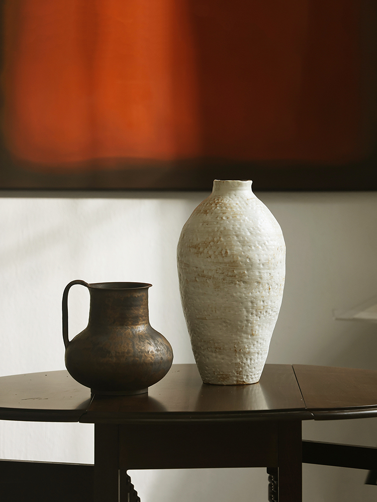 形上陶瓷花瓶摆件铁锈色手工艺术复古花器茶室空间民宿服装店装饰