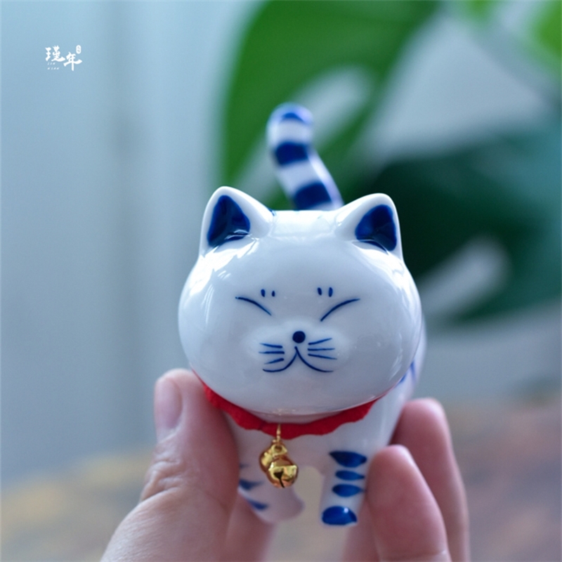 手绘猫咪陶瓷摆件创意家居饰品治愈系可爱小猫生日新年礼物包邮