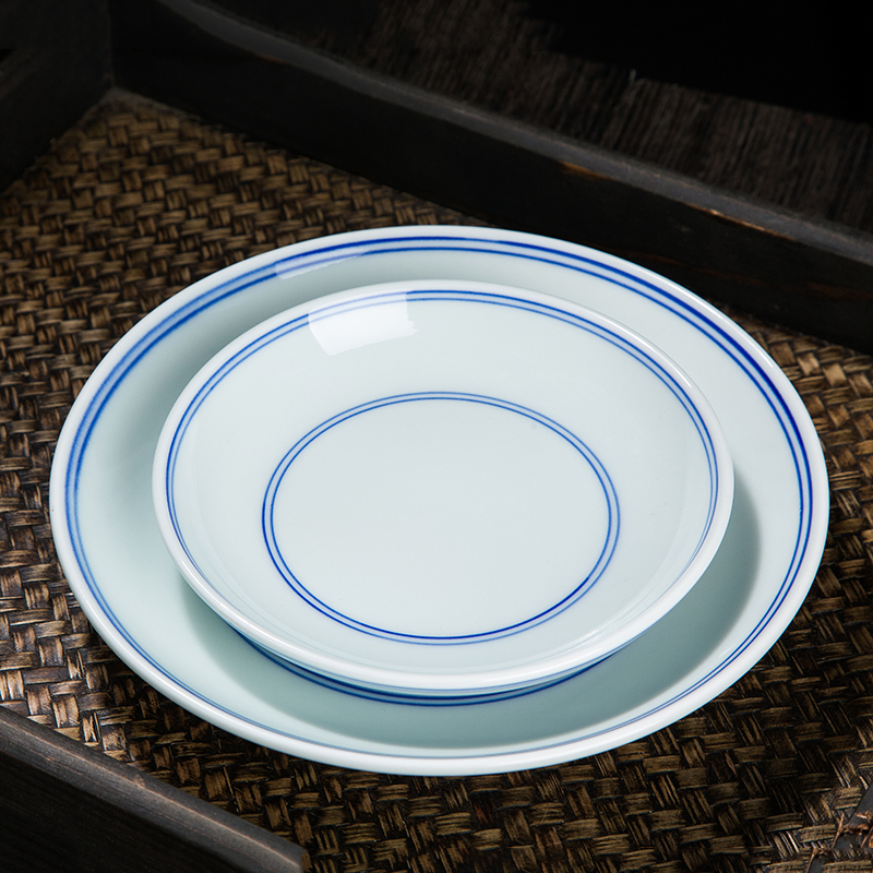 双线蓝边景德镇菜盘圆形中式陶瓷网红盘子家用商用汤盘深盘大号盘