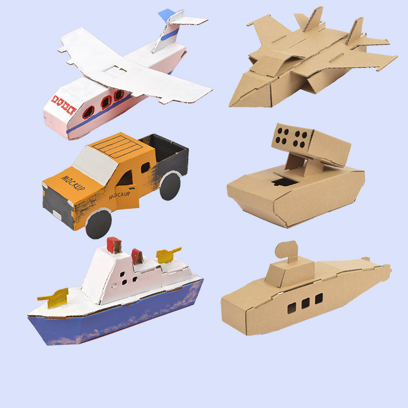 国庆阅兵儿童DIY手工纸板盒坦克汽车飞机涂色幼儿园军事模型玩具