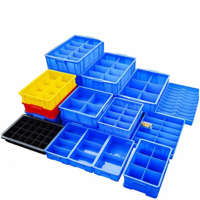 艾科堡分隔式长方形零件盒蓝色小六格F款塑料周转箱螺丝分类收纳