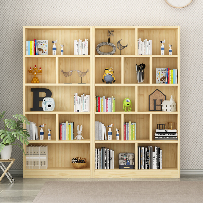 书架落地全实木儿童置物架靠墙家用收纳储物柜图书馆松木定制书柜
