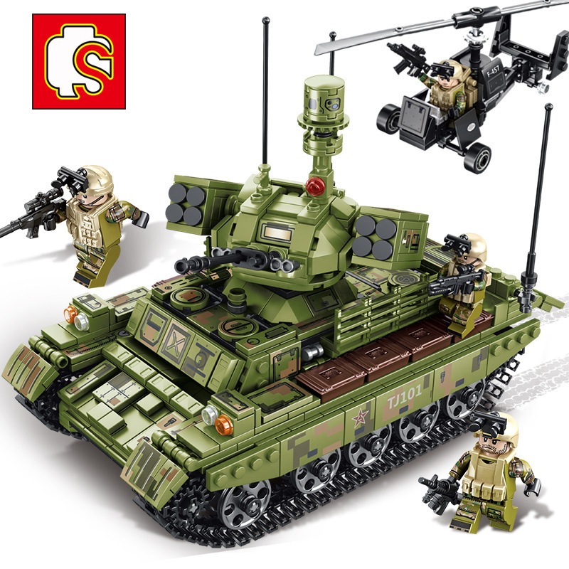 森宝105712铁血重装陆战之王军坦克模型益智军事拼装积木积木玩具