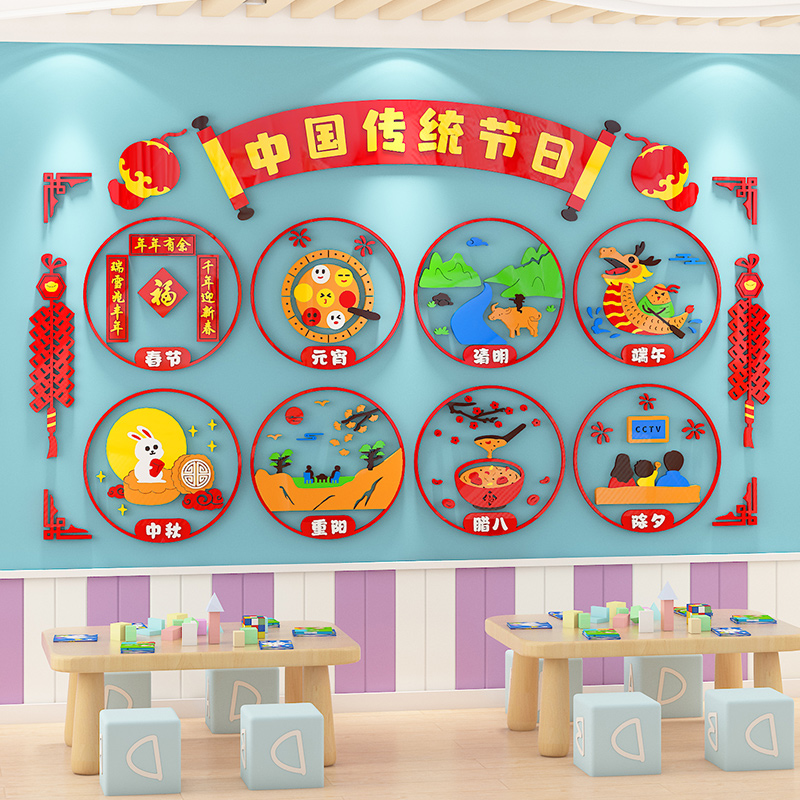 幼儿园中国传统节日主题文化墙面A装饰教室环境创设布置材料墙贴