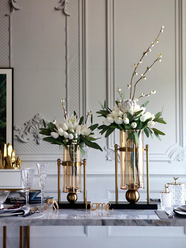 欧式玻璃花瓶摆件设轻奢客厅餐桌花器样板间花艺电视柜家居装饰品