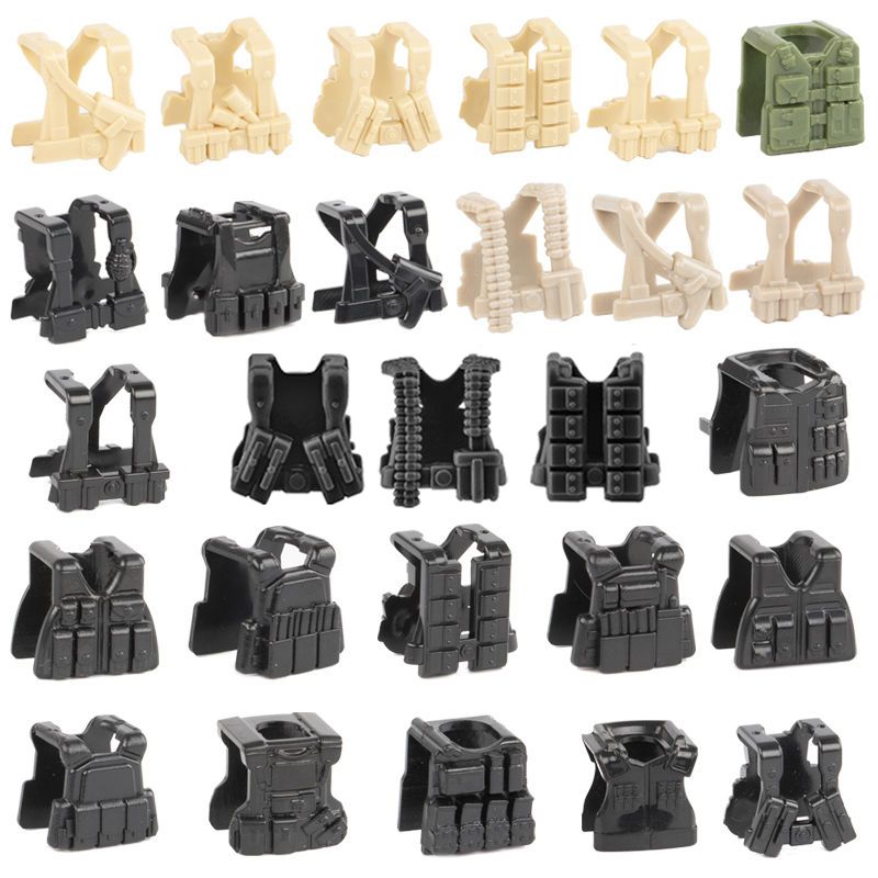 二战积木拼装玩具配件兼容乐高现代军事人仔盟军战斗背心武器配件