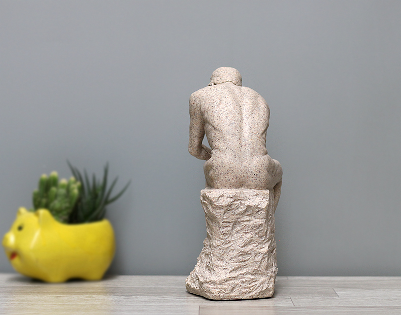 思想者雕像罗丹雕塑思考者砂岩沉思者摆件欧式艺术家居软装饰品