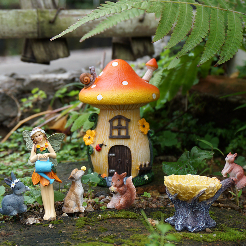 花园蘑菇屋微景观6件套 外单DIY苔藓盆栽装饰 精灵小仙女园艺杂货