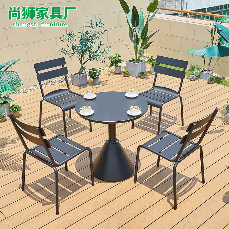 推荐北欧户外桌椅子咖啡店饭厅庭院室外铝板圆锥台桌露天阳台桌椅