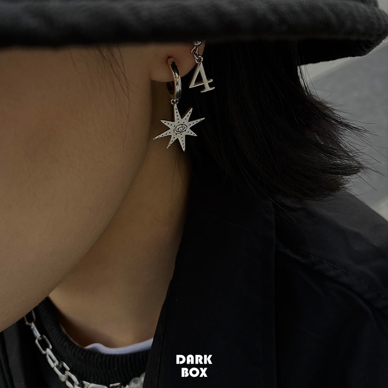 DARK BOX小众设计太阳星芒眼睛925纯银耳环女耳钉方脸救星