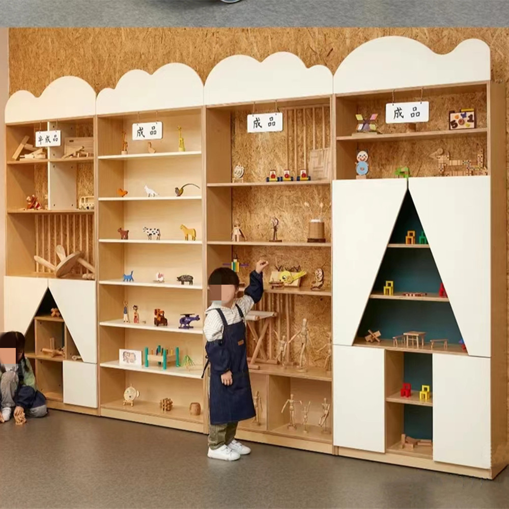 新款简约满墙松树造型整墙书柜幼儿园图书馆书吧绘本架图书角书架