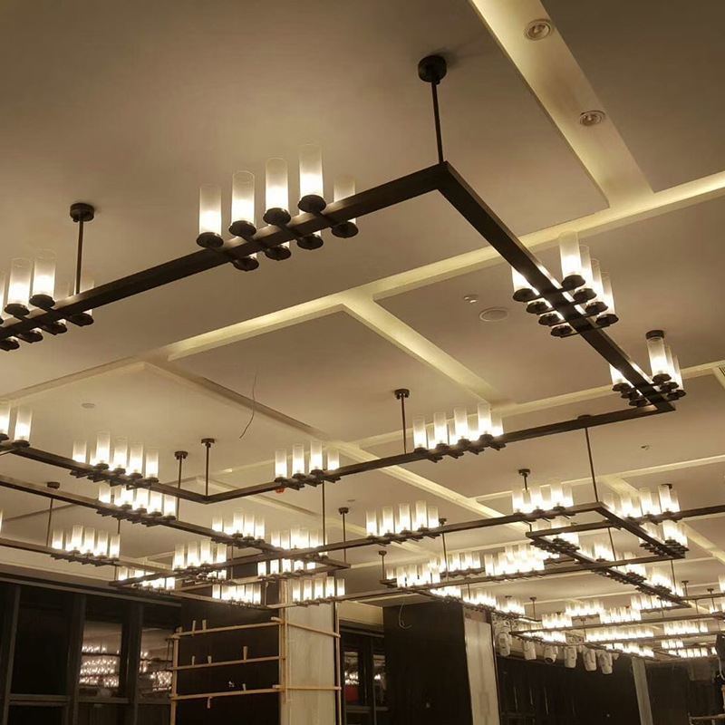 中式酒店工程吊灯非标水晶灯艺术创意三层造型灯宴会厅长方形吊灯