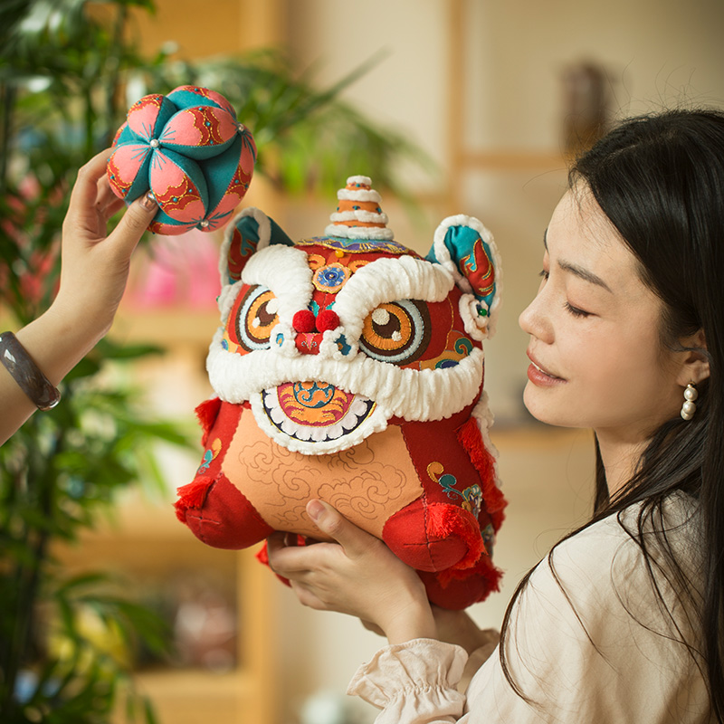 阿卡手工刺绣diy材料包中国风大醒狮平安符立体玩偶摆件创意礼物