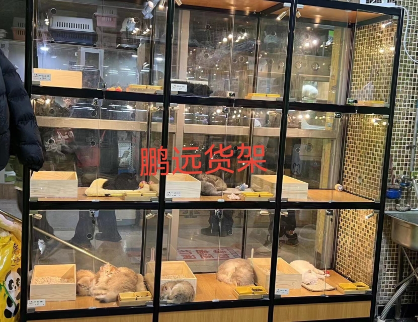 新款北京猫别墅笼子玻璃猫柜宠物猫屋展示柜繁殖笼寄养笼三层猫窝