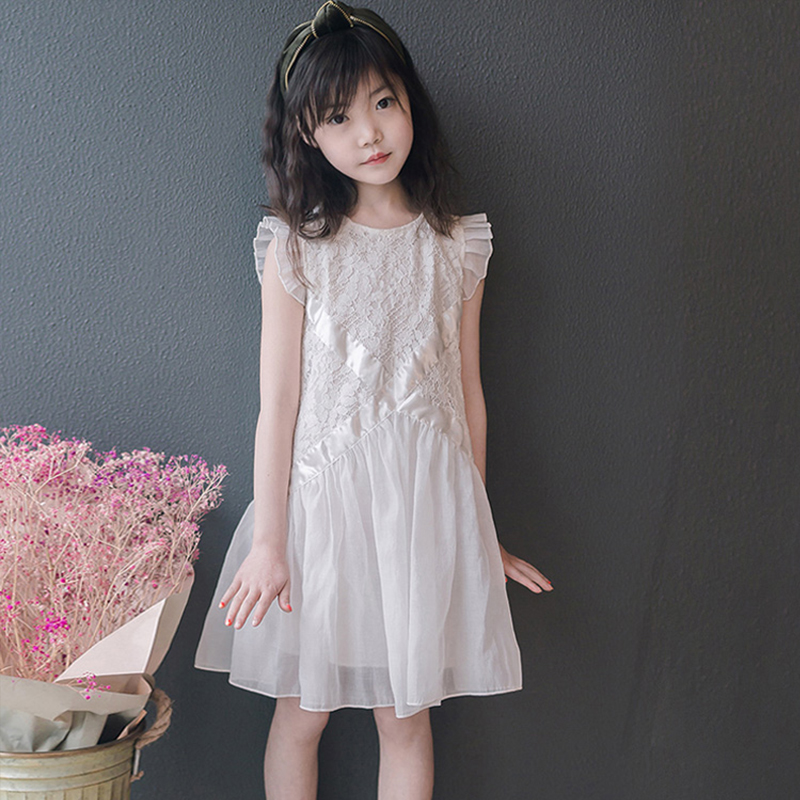 女童礼服公主裙童装洋气儿童连衣裙夏装宝宝超仙白色裙小飞袖时尚