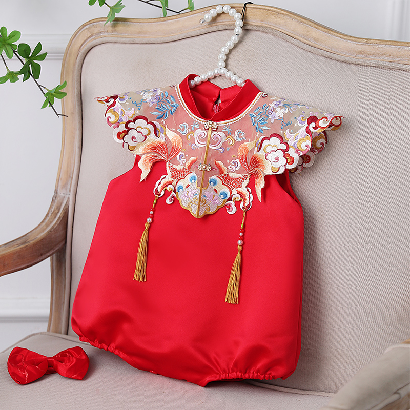 中国风一周岁女宝宝礼服满月中式旗袍夏天抓周宴儿童唐装薄款夏季