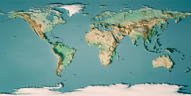3D地形海拔适用大屏可视化全球地图世界地形图地球仪无缝拼接