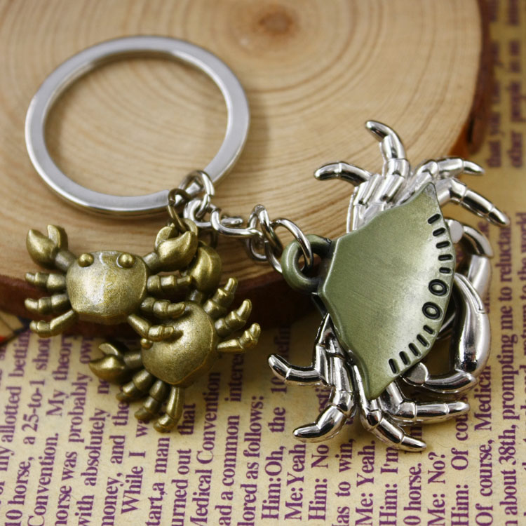 迷你可爱螃蟹模型小蟹钥匙扣挂件 创意动物钥匙圈巨蟹座挂饰礼物