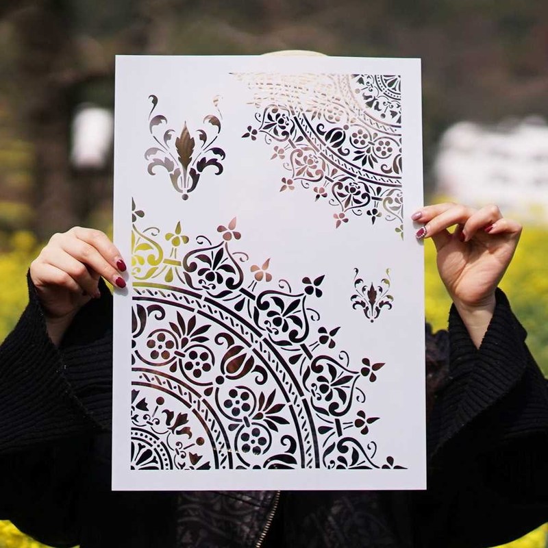 网红A3 A2 Size DIY Craft Mandala Stencils for Painting on Wo