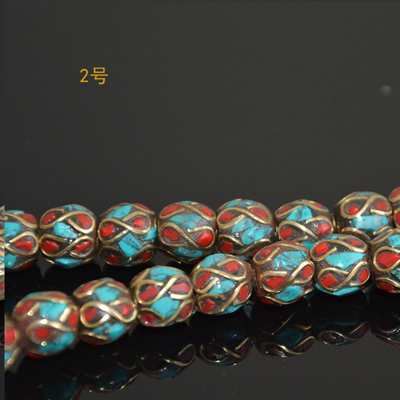 尼泊尔手工铜珠天然绿松石散珠饰品diy配件手链佛珠民族风多款