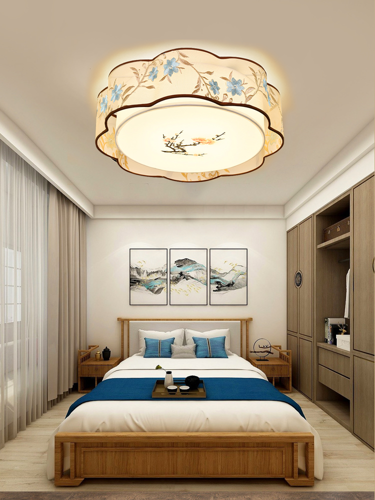 新中式大气 客厅卧室书房吸顶灯中国风印花现代简约led客房圆形灯
