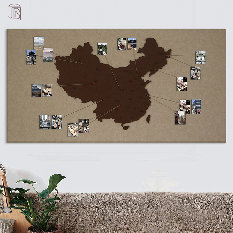 旅行足迹照片墙中国地图j毛毡墙贴免打孔墙面装饰客厅背景墙软木
