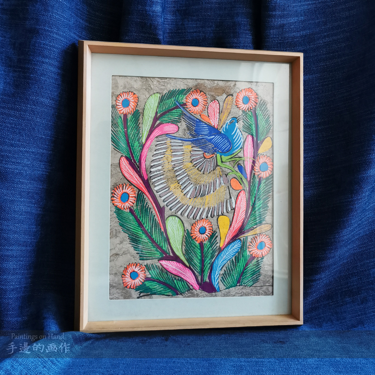 墨西哥纯手绘画家原创彩色原作 异域高格调装饰挂画 花鸟纹饰色纸