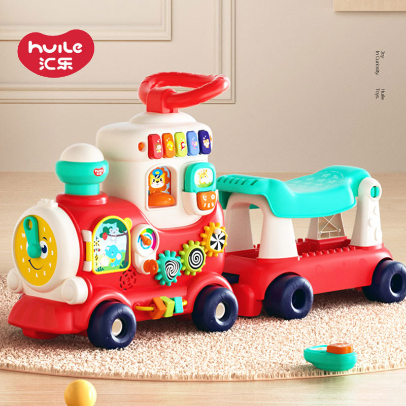 汇乐四合一益智小火车儿童玩具车可坐宝宝多功能手推学步车12个月