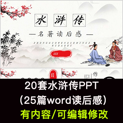 中国古典小说文学水浒传读书分享导读后感阅读理解课件PPT成品