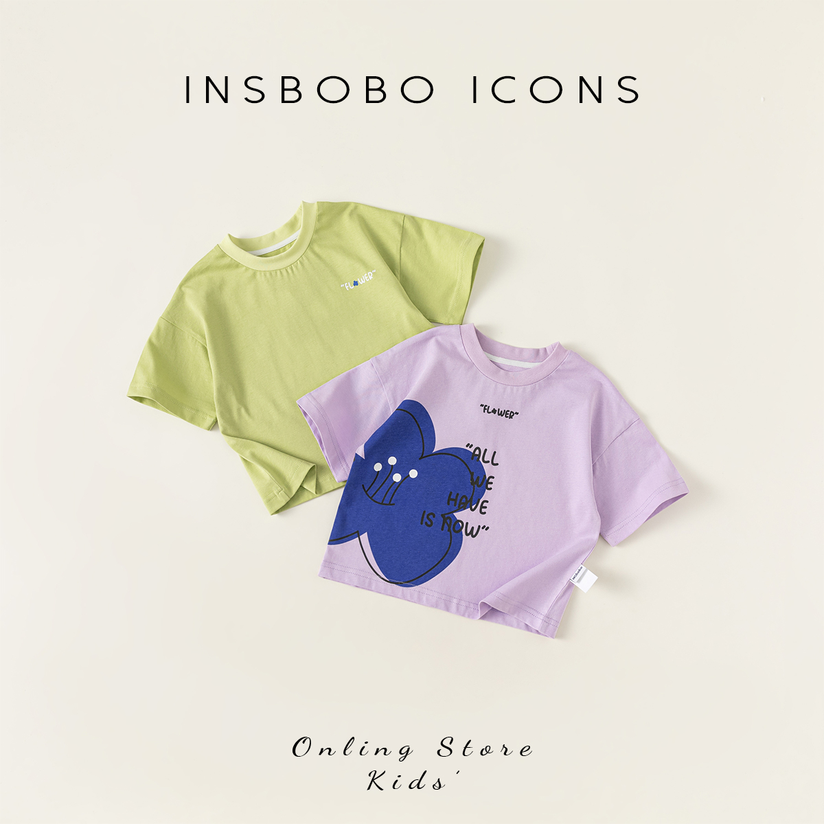 INSbobo儿童短袖2024夏装新款女童上衣洋气时髦童趣印花男童T恤