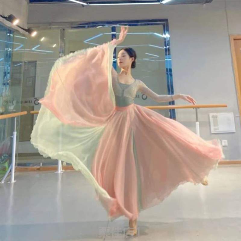 中国芭蕾舞生花大。一路裙风服形体现代舞练功青春活力飘逸{舞蹈