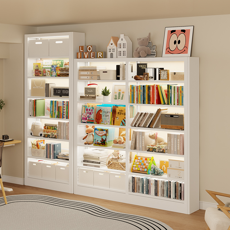 钢制图书馆书架置物架家用客厅一体靠墙落地自由组合儿童多层书柜