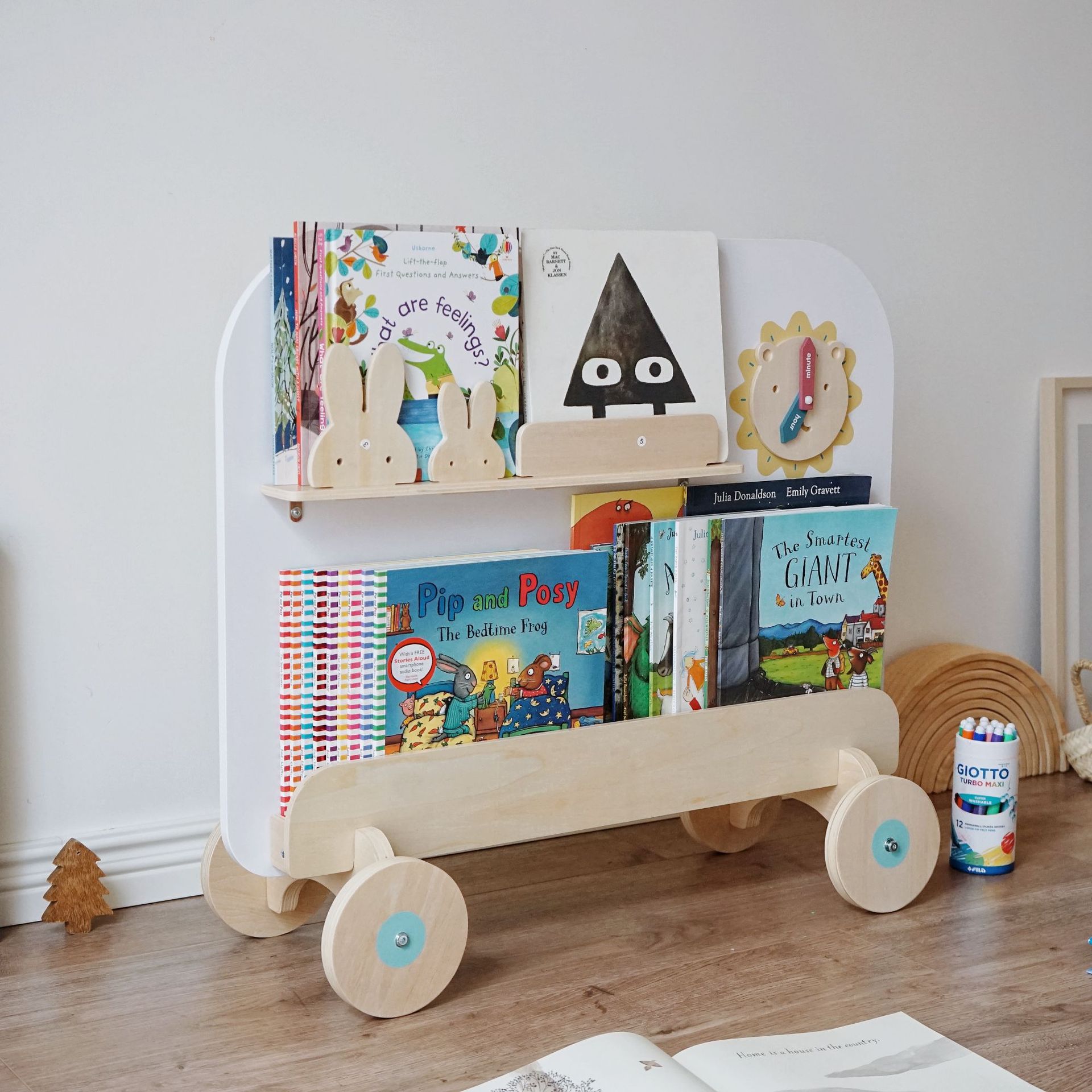 宝宝简易绘本书架落地小型多层图书阅读收纳玩具二合一可移动推车