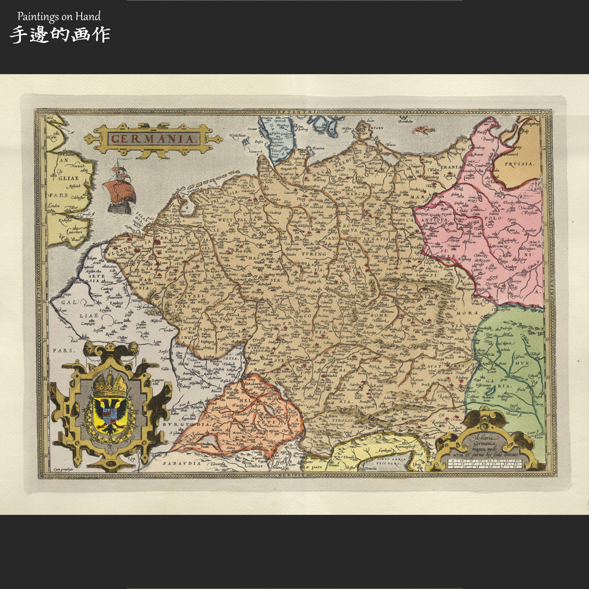 法国1960年代再版雕版铜版画Vintage德国古地图 手工上色寰宇全图