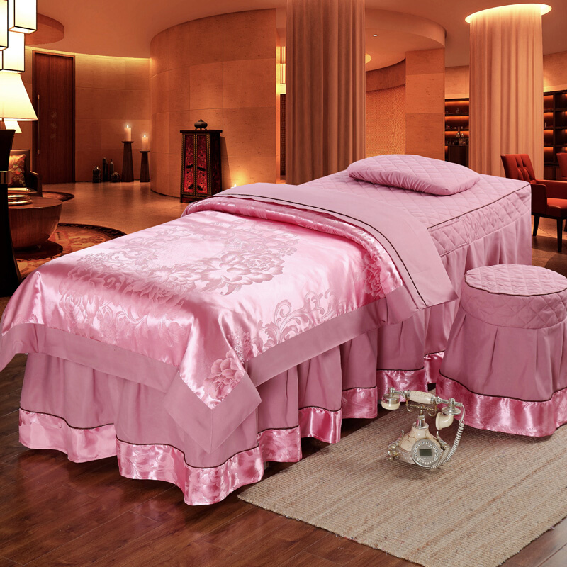 高档美容床罩四件套纯棉欧式简约美容院床上按摩推拿理疗床套带洞