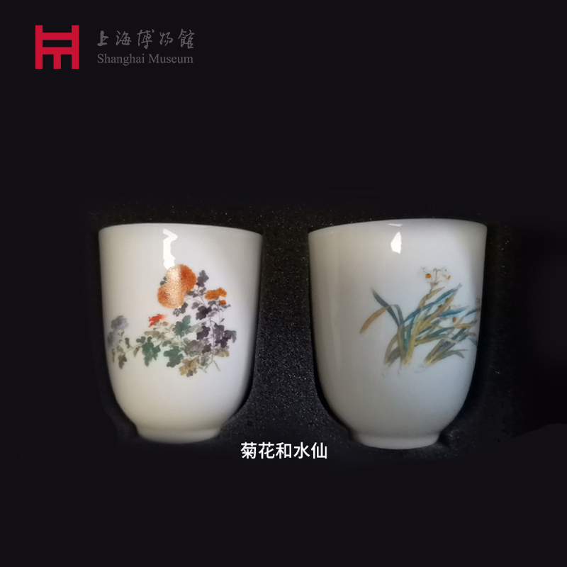 正品上海博物馆陶瓷杯套装清张熊牡丹花卉天香对杯水杯套装伴手礼