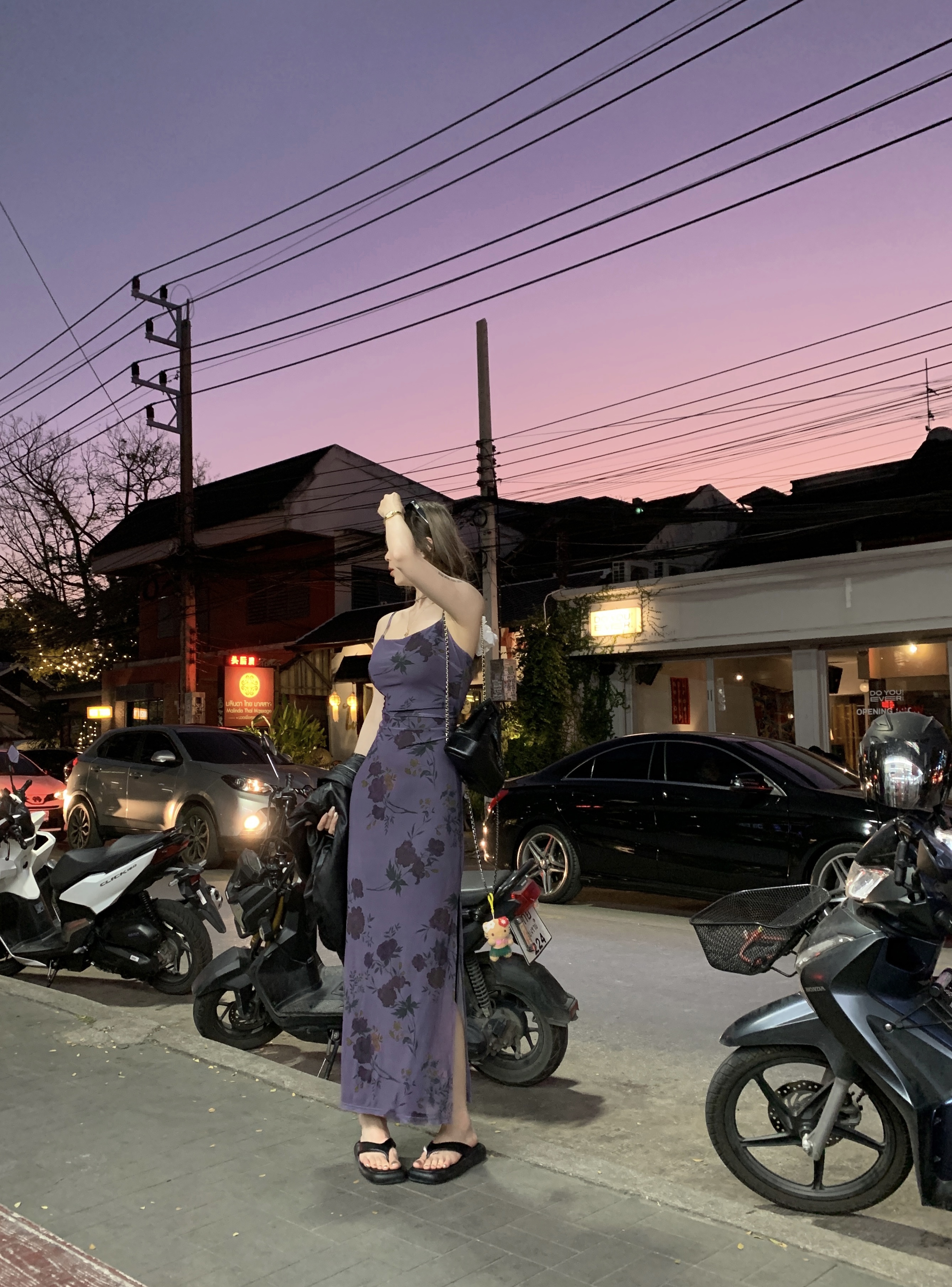 Cactishop 悸动之夜 裙子女春夏法式修身收腰显瘦长款紫色连衣裙