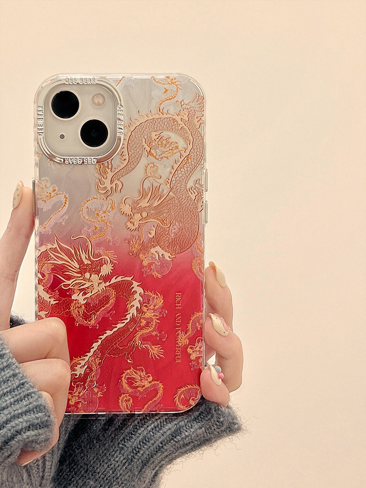 中国风渐变红色龙适用iphone14高级感15promax手机壳苹果新年喜庆11新款12小众13pro双层全包防摔手机套