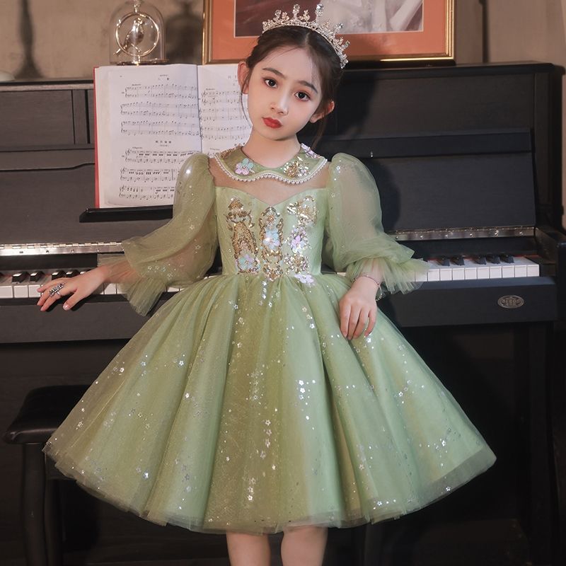 女童礼服轻奢小众钢琴绿色演出服儿童生日公主裙主持人花童纱裙