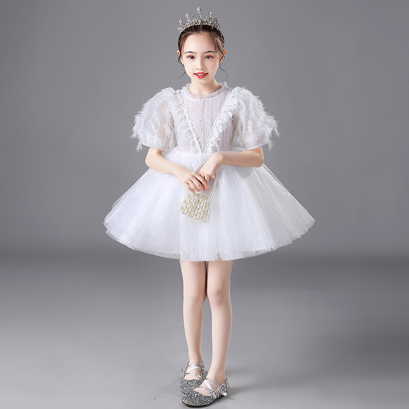 白色花童礼服女童表演服公主裙生日儿童走秀服装钢琴表演夏季裙子